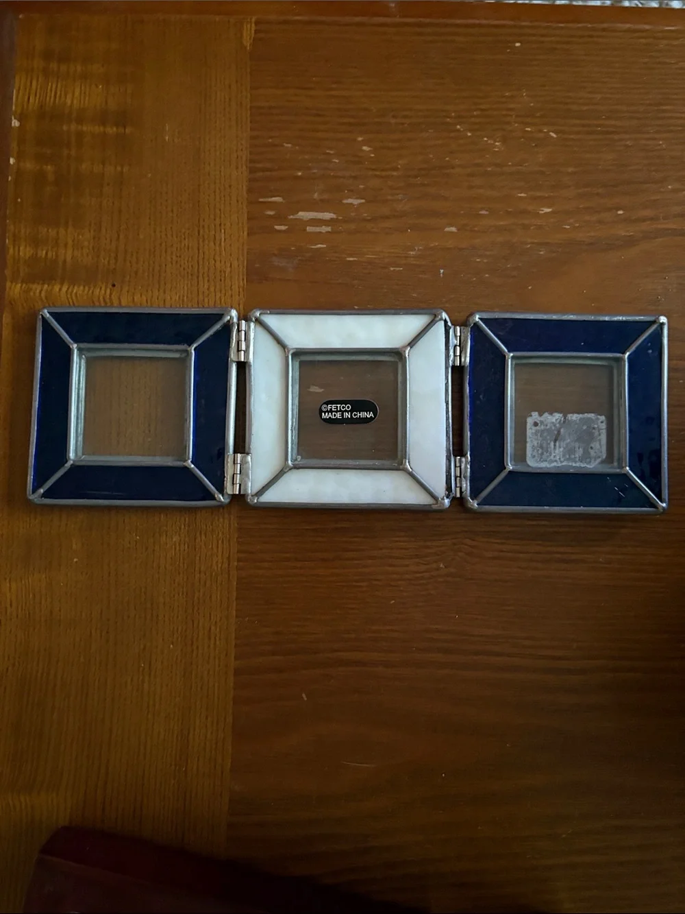 Tri-Fold Stained Glass Mini Picture Frame - Blue & White